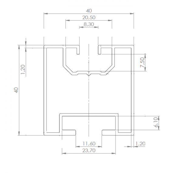PV Solarprofil 40x40 mm 4,7m lang